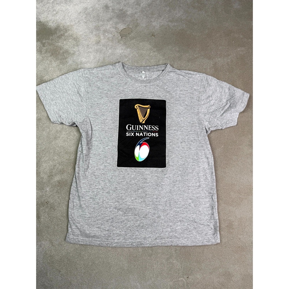 Guinness Six Nations Ireland Rugby T-Shirt Men Small Gray Shamrock Graphic Print